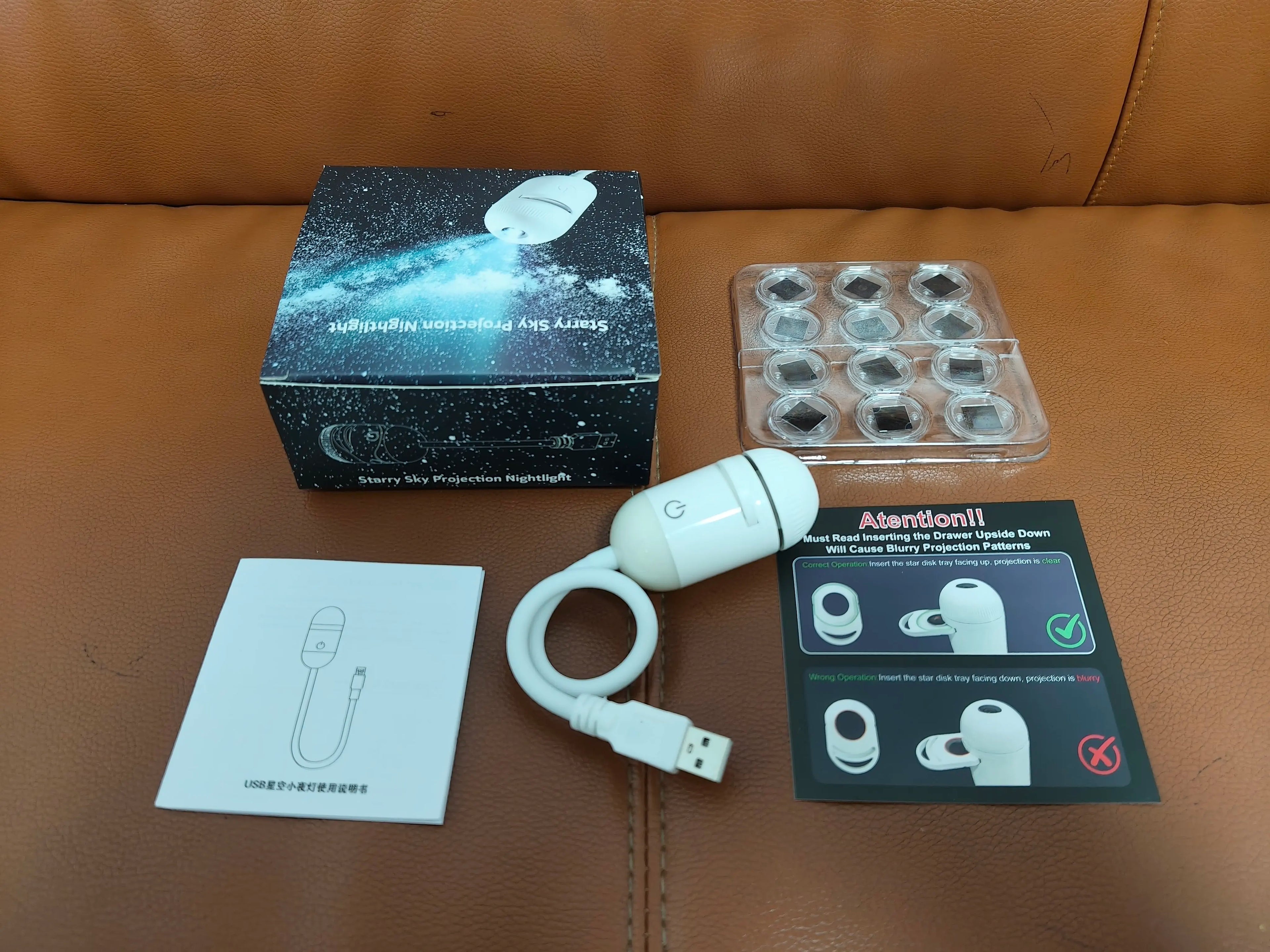 24 in 1 USB HD Galaxy Star Projection Lamp Night Sky LED Atmosphere Light Bullet Head Cool White Dimmable 3 Modes Plug Play