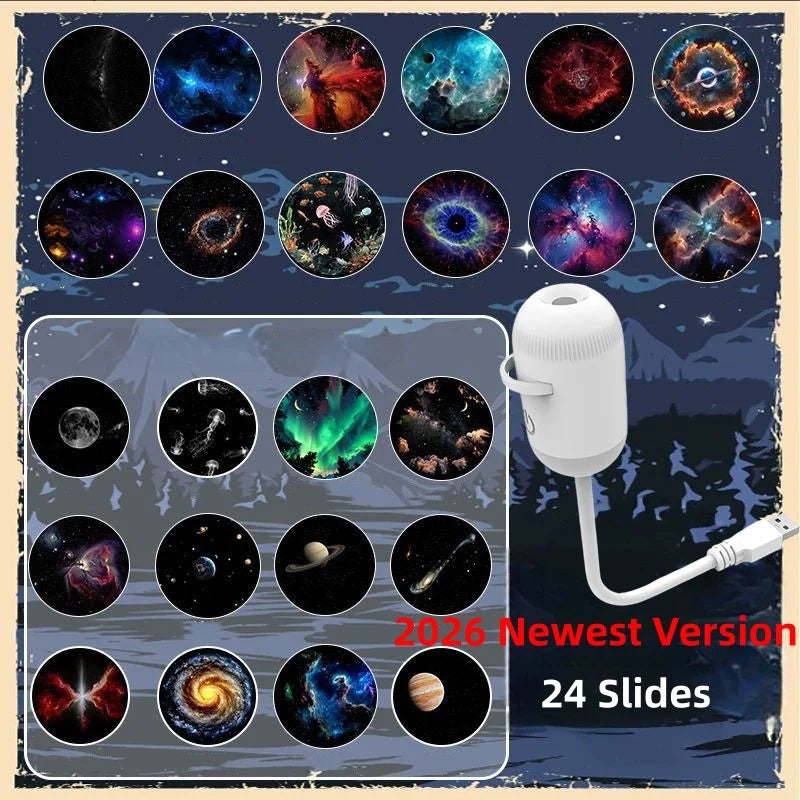 24 in 1 USB HD Galaxy Star Projection Lamp Night Sky LED Atmosphere Light Bullet Head Cool White Dimmable 3 Modes Plug Play