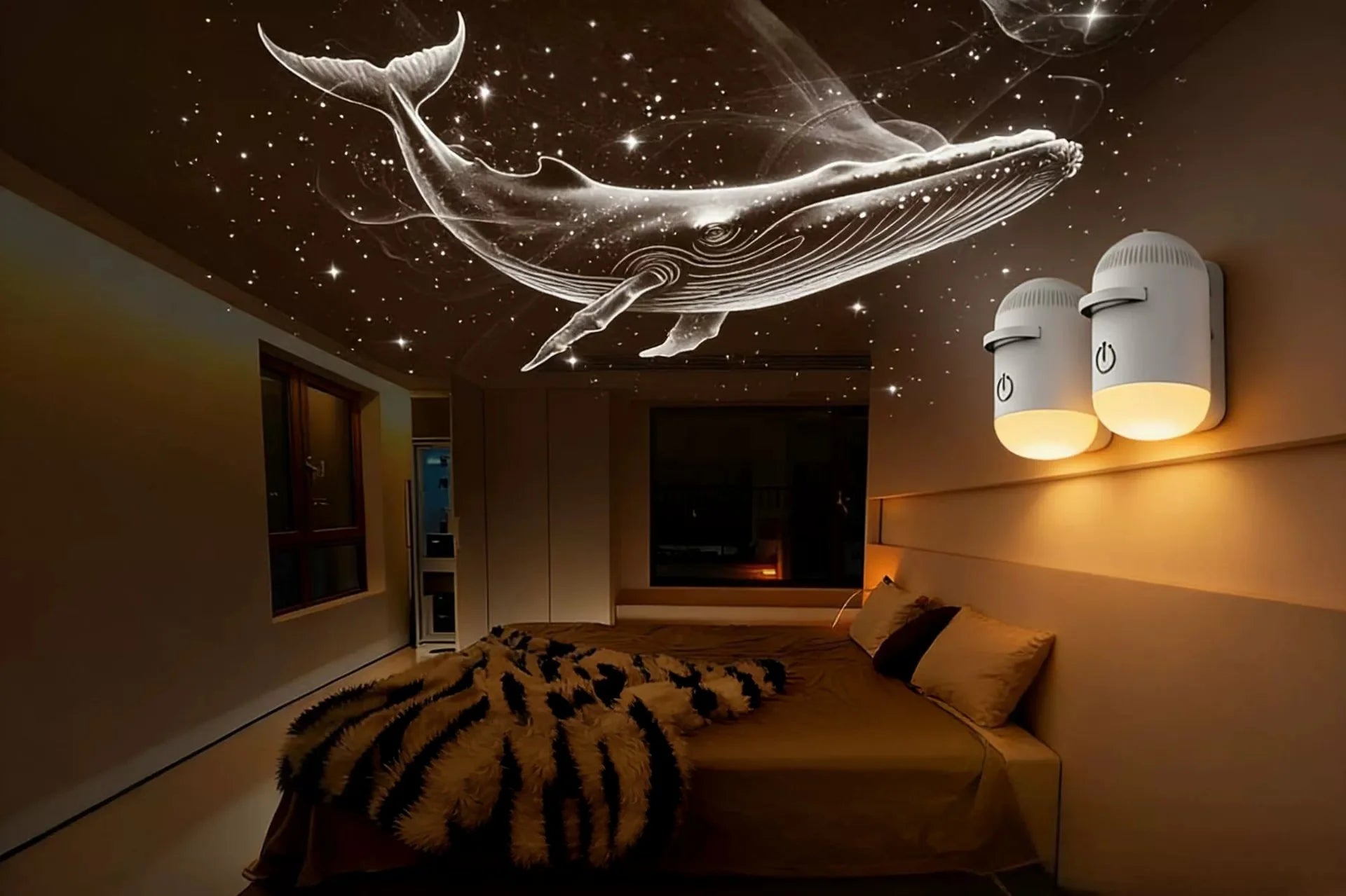24 in 1 USB HD Galaxy Star Projection Lamp Night Sky LED Atmosphere Light Bullet Head Cool White Dimmable 3 Modes Plug Play