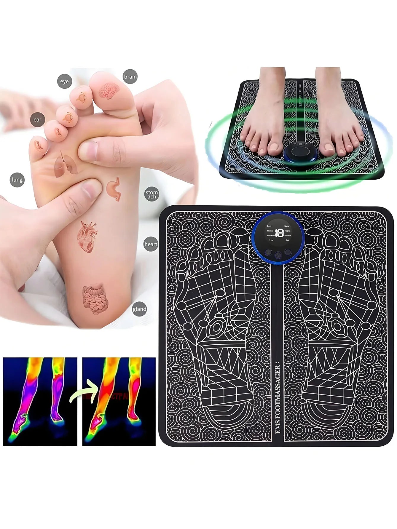 Rechargeable EMS Electric Foot Massager Pad