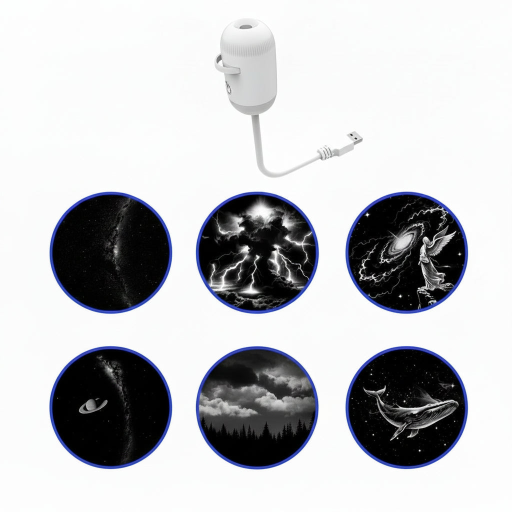 24 in 1 USB HD Galaxy Star Projection Lamp Night Sky LED Atmosphere Light Bullet Head Cool White Dimmable 3 Modes Plug Play
