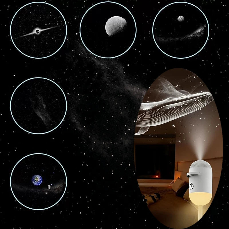 24 in 1 USB HD Galaxy Star Projection Lamp Night Sky LED Atmosphere Light Bullet Head Cool White Dimmable 3 Modes Plug Play